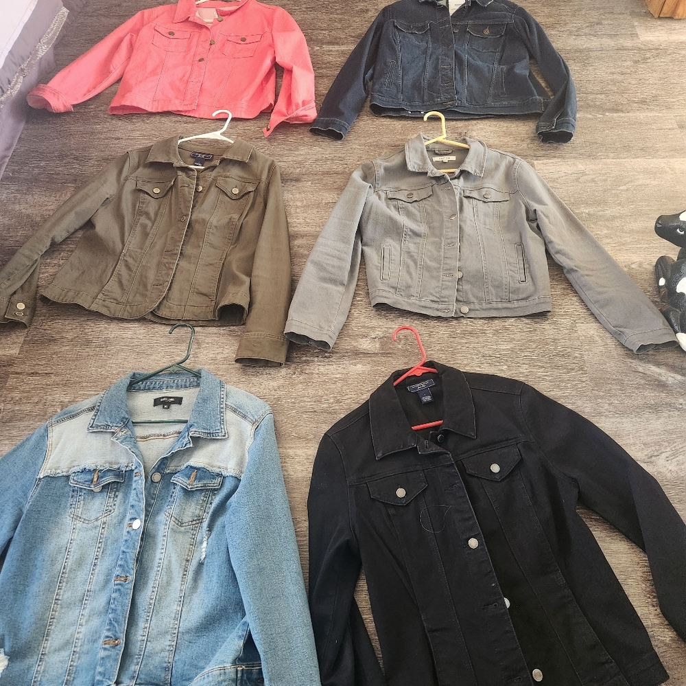 Jean jackets. All Lg beside light blue one Xl.